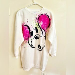 White Long Sleeve Dress with Pink Graphic